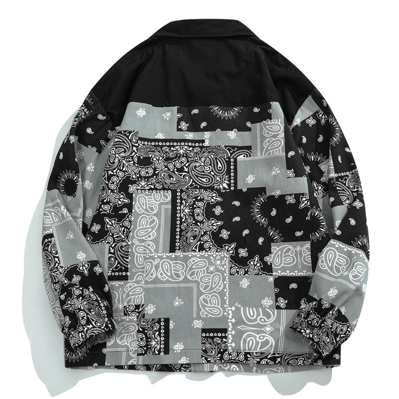 Man Fall Outfis Autumn Clothing Street Hip-Hop Paisley Stitching Jacket Men's Loose Boyfriend Style Casual Jacket