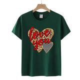 Valentine's Day T Shirts Couples Love Leopard Print Heart Printing Women's Pullover T-shirt