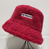 Women Bucket Hat Lamb Wool Bucket Hat Warm Letters