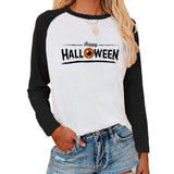 Halloween Costumes Pattern Printed Raglan Color Contrast Long Sleeve T-shirt Women