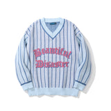 Men Sweater Letter Jacquard Striped Sweater Men's Loose V-neck Sweater Pullover