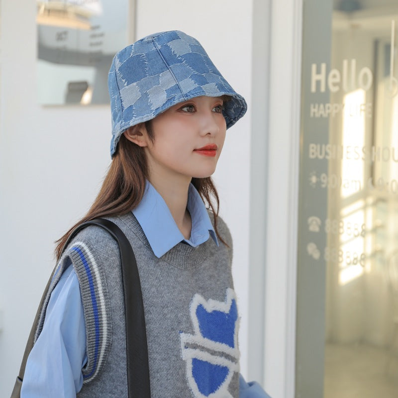 Vintage Check Bucket Hat Cowboy Hat Sunshade Short Brim