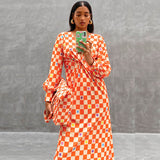 Kendall Jenner Wedding Guest Dress Long Sleeve V-neck Fashion Sweet Plaid