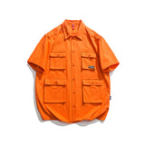 Men T Shitrs Solid Color Multi-Pocket Lapel