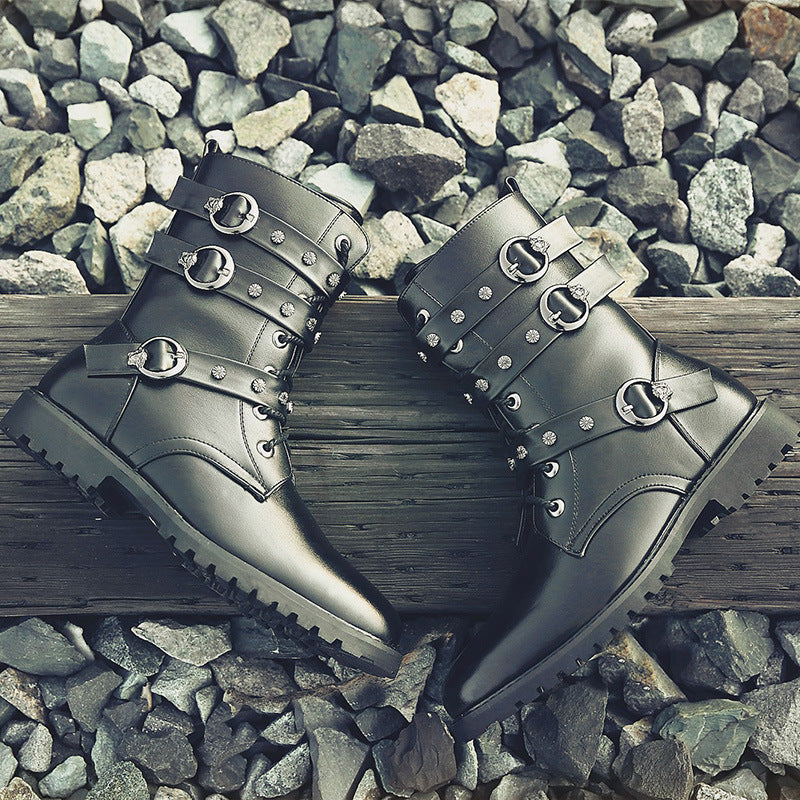 Western Shoes Winter Fleece-Lined Warm Mid-Top Men's Boots Men's Boots Leather Boots