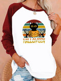Halloween Costumes Halloween Pattern Printing Capless Round Neck Contrast Color Sweatshirt Female