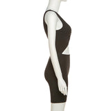Summer Women's New Collection Sexy Cutout Sleeveless Low-Cut High Waist Tight Casual Sports Jumpsuit