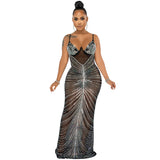 Skin Tight Long Dresses Sexy Spaghetti Straps Chest Wrap Mesh Long Dress Dress
