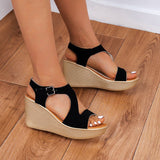 Women Open Toe Sandals Flats Summer Buckle Large Size High Heel Sandals