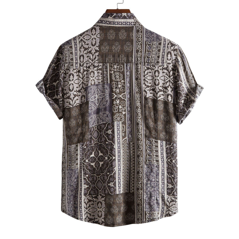 Camp Collar Shirt Ethnic Style Short Sleeve Shirt