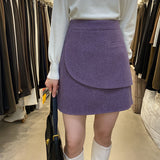 MIDI Mauve Skirt Women's Autumn and Winter High Waist Slimming A- line Hip-Wrapped Skirt