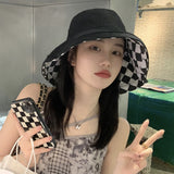 Vintage Check Bucket Hat Head Circumference Sun-Proof
