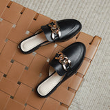 Finn Chain Pointed Toe Mule Spring and Autumn Closed Toe Metal Chain Muller Half Slippers Women's Outer Wear Soft