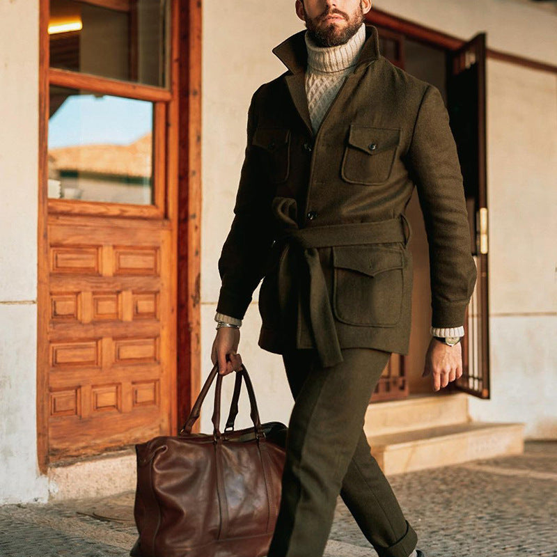 Mens Winter Coats Man Fall Outfits Men's Jacket Solid Color Slim Stand Collar Woolen Coat Men's Autumn