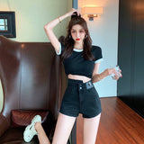 Women Jean Shorts Denim Shorts Women's Spring High Waist Slimming and Straight Versatile