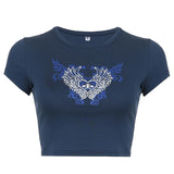 Vintage Y2g Shirts Short Sleeve Vintage Printed Short Midriff-Baring Short-Sleeved T-shirt