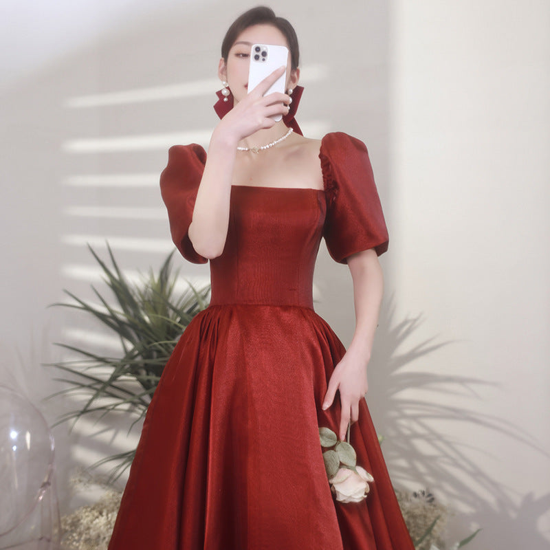 Long Homecoming Dresses Winter Arms Hiding Wine Red Engagement Dress