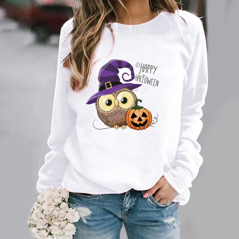Halloween Costumes Pattern Printing Long Sleeve Crew Neck Sweater Female