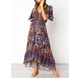 Gypsy Style Dresses plus Size Floral V-neck Bohemian Maxi Dress Irregular