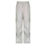 Julia Fox Low Rise Jeans Hot Girl Wide Leg Woven Pants Loose Slimming Drawstring