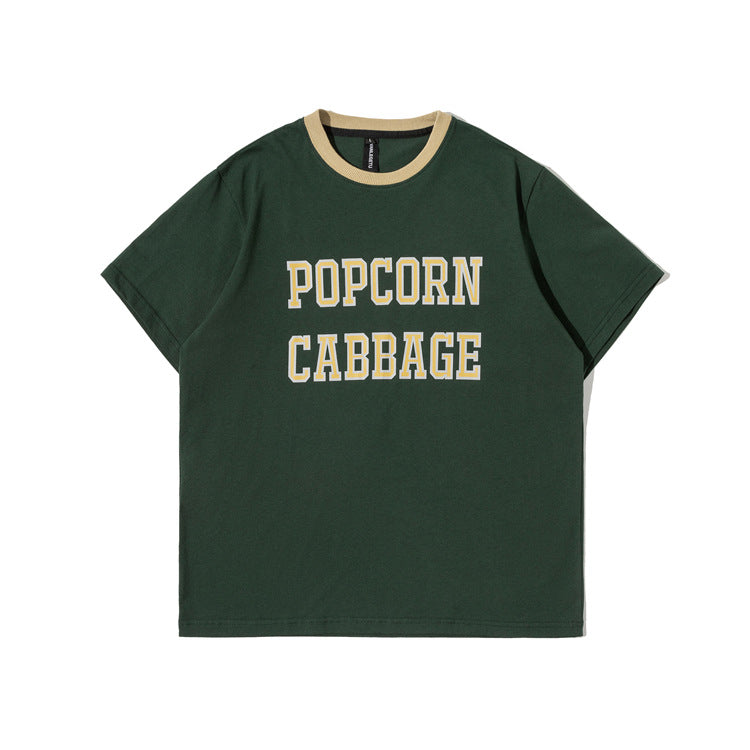 Men T Shitrs Contrast Color Letter Print Round Neck