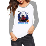 Halloween Costumes Pattern Printed Raglan Color Contrast Long Sleeve T-shirt Women