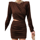 Blue Velvet Dress Gold Velvet Sexy Pleated Hip Skirt