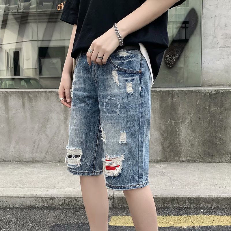 Men Denim Shorts Ripped Denim Shorts Hip Hop Trend Loose