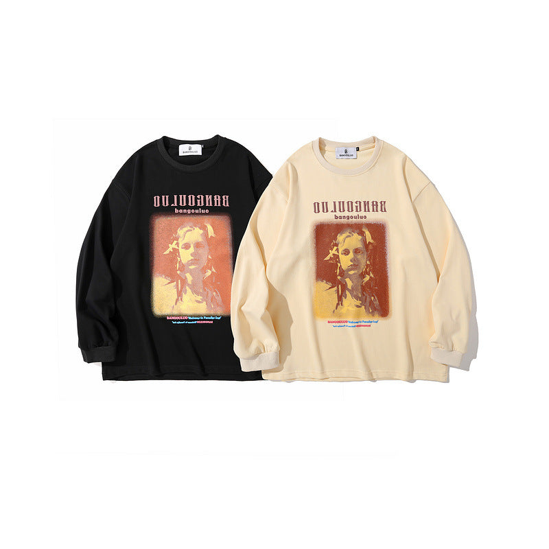 Man Fall Outfits Cartoon Character Printed Sweater Men's Loose Casual round Neck