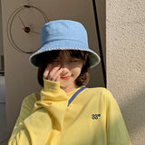 Women Bucket Hat Denim Blue Soft Top Foldable Basin Hat