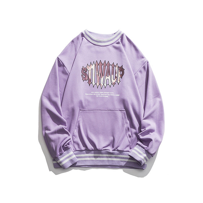 Crew Neck Sweatshirts for Men Men's Clothing Retro Printed Crew Neck Sweatshirt Men's Loose