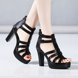 White Strappy Heels High Heel Roman Sandals Women's Summer Chunky Heel Peep Toe Sandals