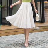 MIDI Mauve Skirt Mesh Skirt Female Fall High Waist Pleated Skirt