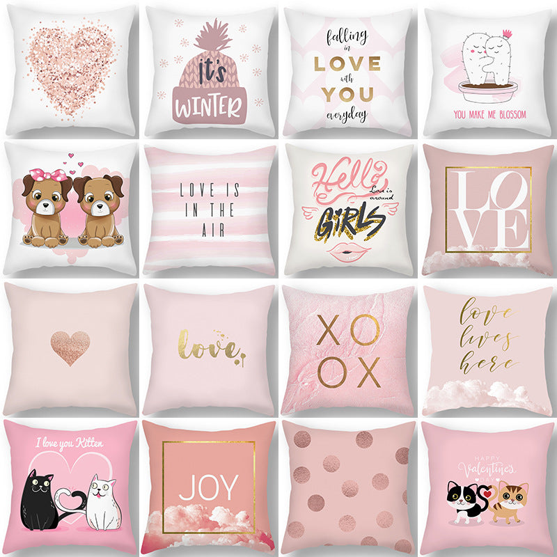 Valentine's Day Pillow Covers 4 Piece Random Styles Together, Peach Peel Printing Car Sofa Pillow Back Cushion/Seat Cushion