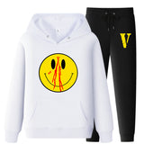 Vlone Hoodie & Pants 2 Piece Set Men'S Clothing Spring And Autumn Print Loose