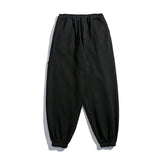 Man Fall Loose Casual Trousers Multi-Pocket Elastic Mid Waist Ankle Banded Pants