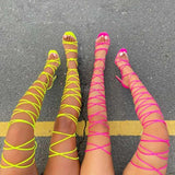 White Strappy Heels Fashion Cross Lace-up High Heel Women's Shoes Spring and Summer