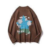 Men Sweater Cartoon Jacquard Sweater Men's Loose round Neck Pullover