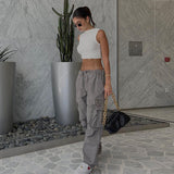 Julia Fox Low Rise Jeans Light Gray Casual with Big Pockets Overalls Women's Fashion Clothing Fashion Low Waist Loose Waist Straight Jeans