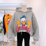 Anime Hoddies Long-Sleeved T-shirt Women's Funny Donald Duck Loose round Neck Sweater