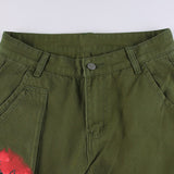 Julia Fox Low Rise Jeans Women's Side Vintage Printed Loose Casual Straight-Leg Low Waist Cargo Pants