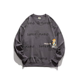 Crew Neck Sweatshirts for Men Men's Cartoon Mario Fun Printing Casual round Neck Sweater Male