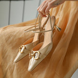 Nude Low Block Heel Pointed Patent Leather Horsebit Buckle