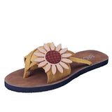 Women Open Toe Sandals Flats Summer Flower Flip Flops Casual Beach Slippers