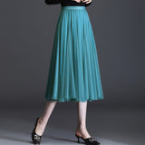 MIDI Mauve Skirt Women's Clothing Mesh Skirt Autumn Middle Fairy Female Dress