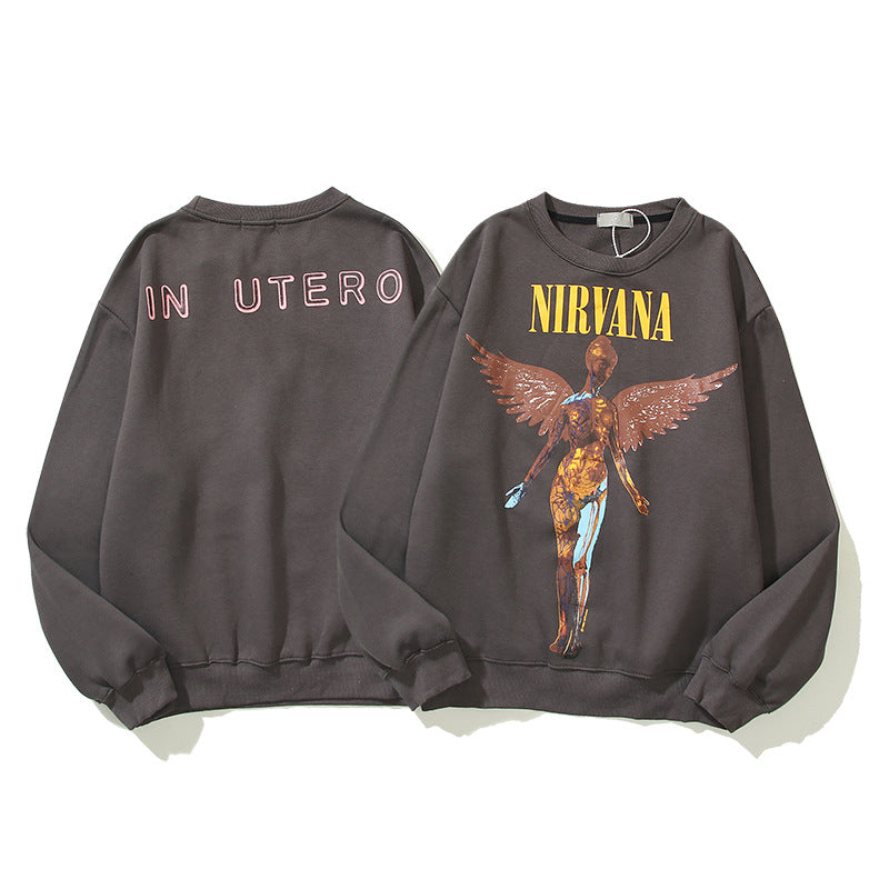 Nirvana Hoodie Angel Print Rock And Roll Distressed Loose Retro Couple Style