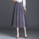 MIDI Mauve Skirt Autumn and Winter Mid-Length Bright Silk Pleated Gauze Skirt