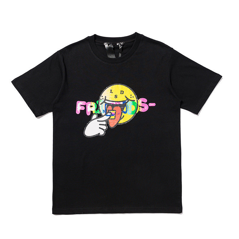 Vlone T Shirt Rainbow Smiley Face Short Sleeve Men And Women Loose Half-Sleeve Summer Wear