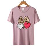 Valentine's Day T Shirts Couples Leopard Print Heart Printing Women's Pullover Short Sleeve T-shirt