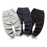 Man Fall Outfis Vintage Solid Color Sweatpants Loose Wide Leg Leisure Drawstring Jogger Pants